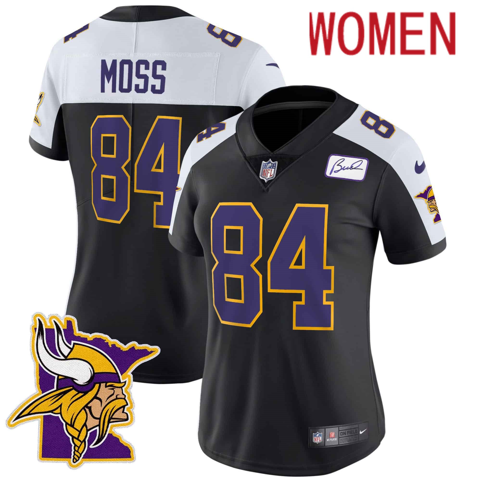 Women Minnesota Vikings #84 Moss Black 2024 Nike Patch Classic Limited NFL Jersey